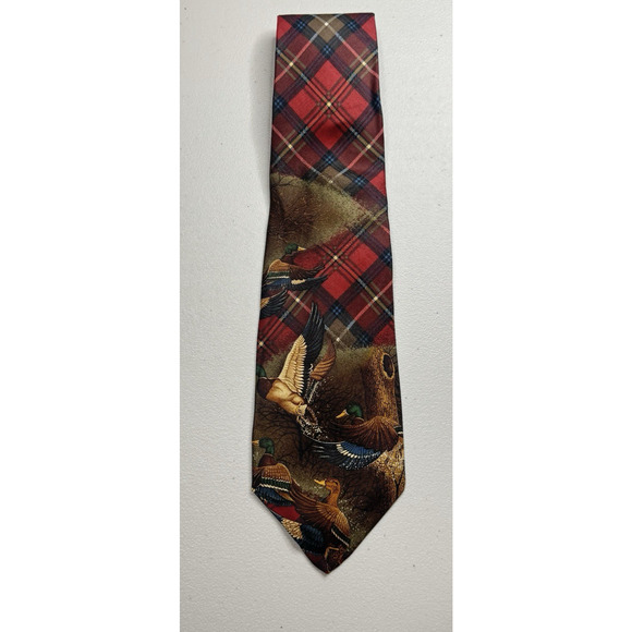 Vintage Robert Talbott Parisian Silk Necktie Tie Red Plaid Duck Old Money Preppy - Picture 2 of 11